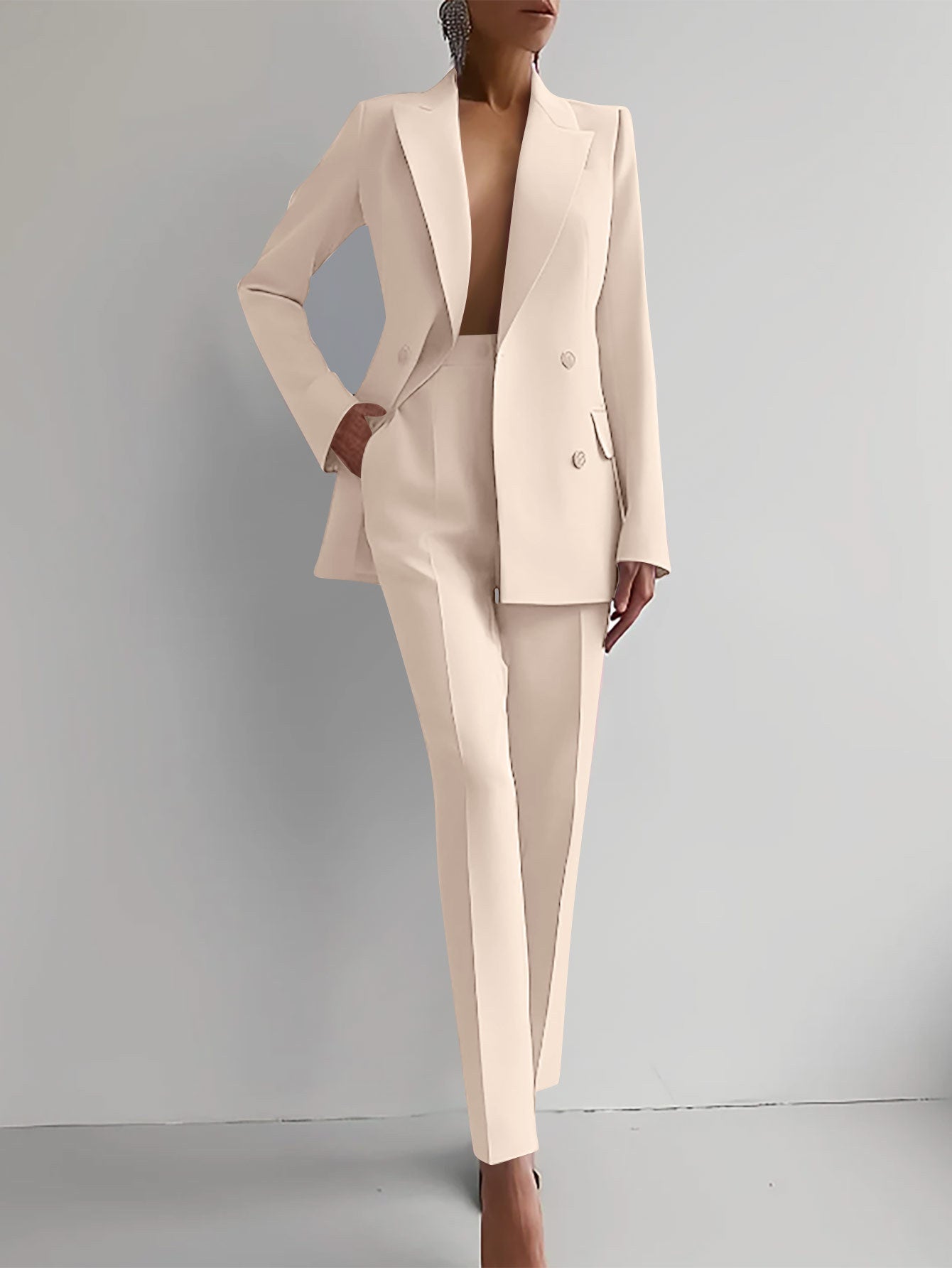 Power Bloom summer Suits Fashion Long Sleeve Single-breasted Jacket Top And Slim Fit Trousers Business Suits