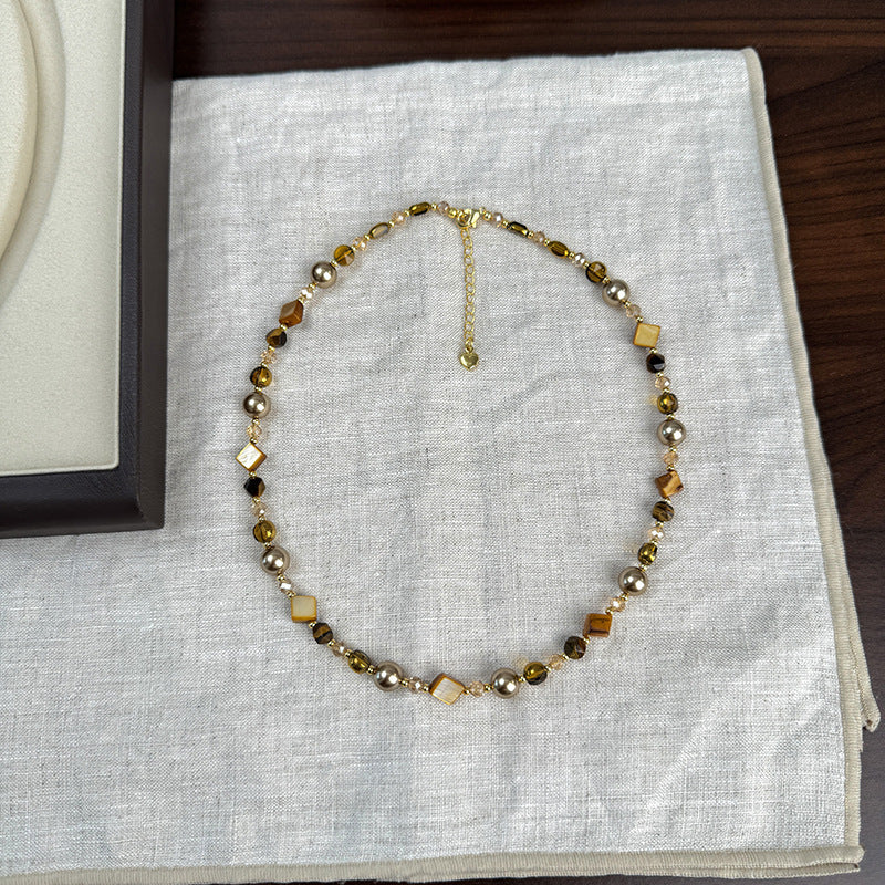 Natural Stone Necklace Women's Brown Pearl Necklace Accessories