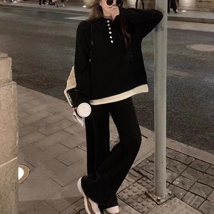 Knitwear Sweater Wide Leg Pants Two-piece Set