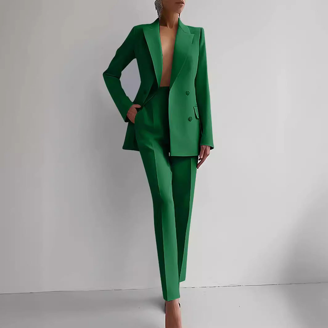 Power Bloom summer Suits Fashion Long Sleeve Single-breasted Jacket Top And Slim Fit Trousers Business Suits