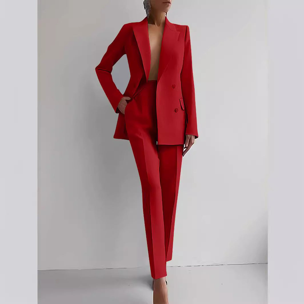 Power Bloom summer Suits Fashion Long Sleeve Single-breasted Jacket Top And Slim Fit Trousers Business Suits