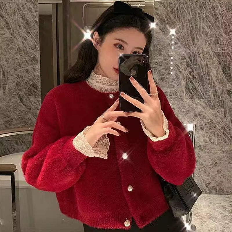 Cardigan Women Solid Knitted Retro Popular Korean Style Jumper Sweaters Newest Daily All-Match Loose O-Neck Vintage Soft Autumn