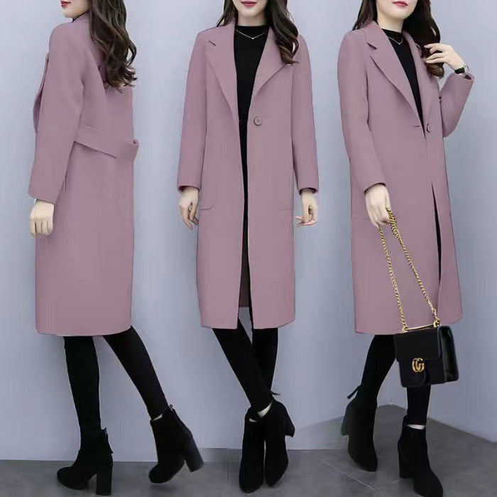 Mid-length Thin and Loose Wool Overcoat Women's Coat