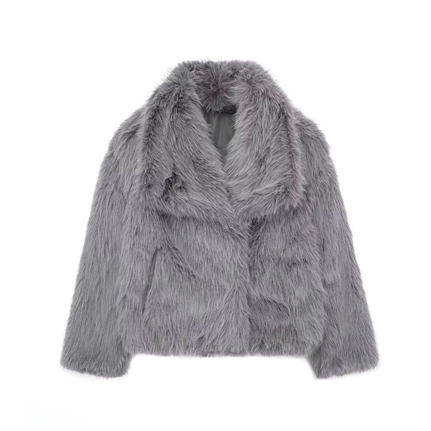 Winter Plush Coat Fashion Warm Thicken Fluffy Lapel Jacket Outwear Long Sleeve