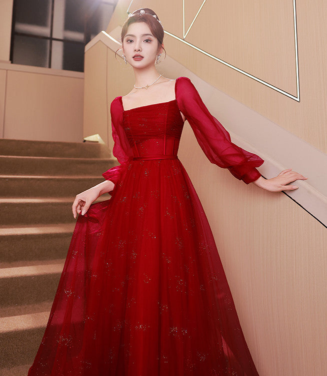 Wine Red Evening Dress For Women