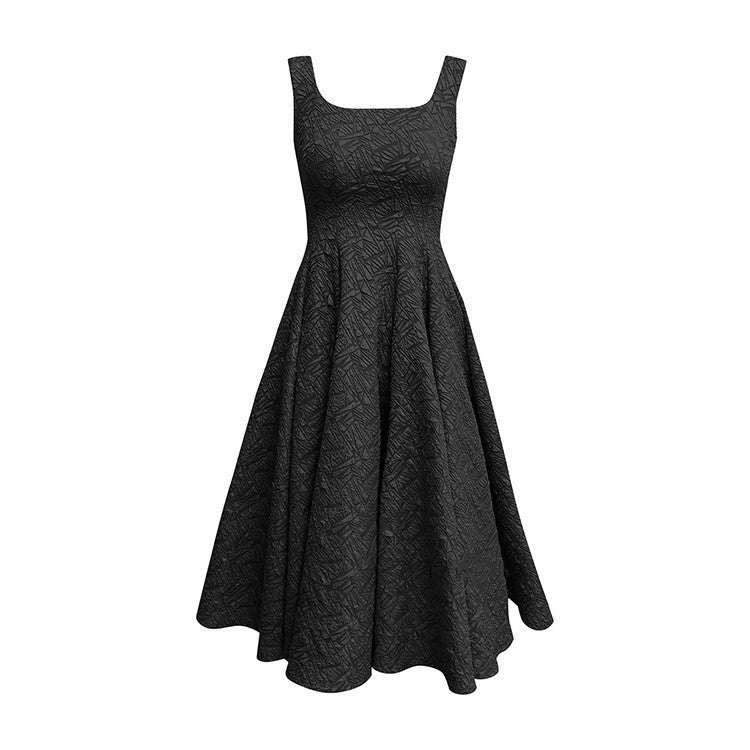 Retro Sling Square Neck Waist Dress Color Tank Top