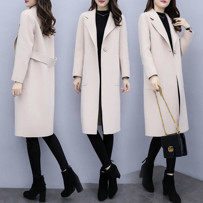 Mid-length Thin and Loose Wool Overcoat Women's Coat