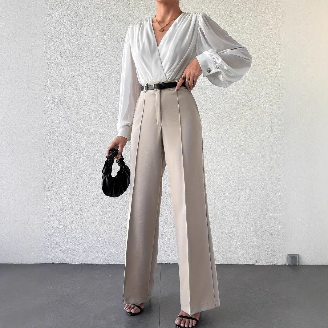 2025 The Luxe Line High Waist Slimming And Straight, Side Pocket French Commuter Business Trousers