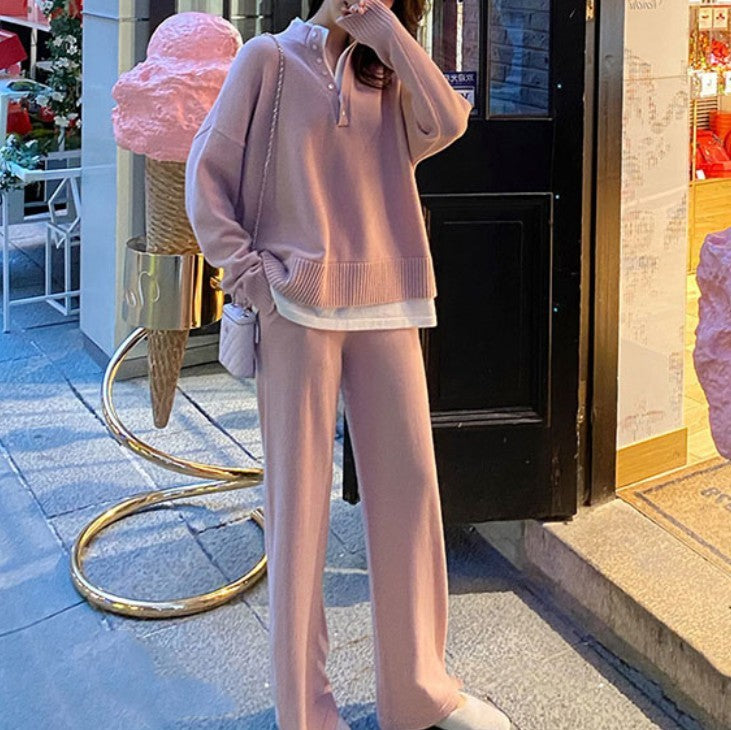 Knitwear Sweater Wide Leg Pants Two-piece Set