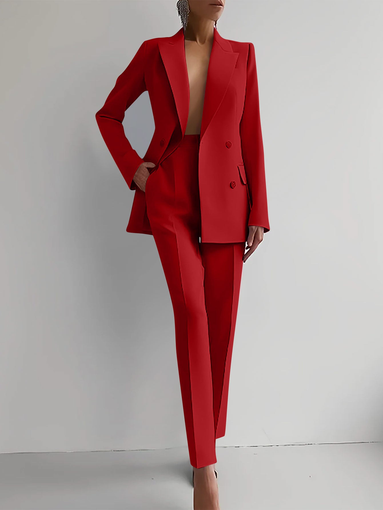 Power Bloom summer Suits Fashion Long Sleeve Single-breasted Jacket Top And Slim Fit Trousers Business Suits