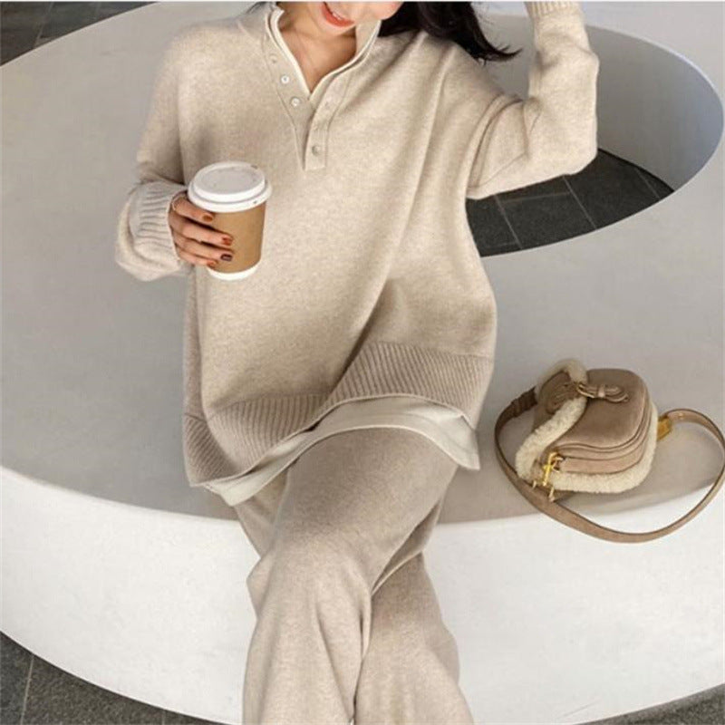 Knitwear Sweater Wide Leg Pants Two-piece Set