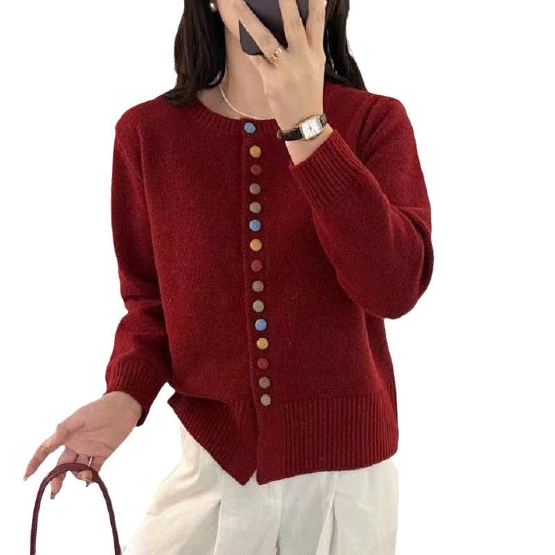 Temperament Wild Western Style Youthful-looking Vintage Wine Sweater Coat