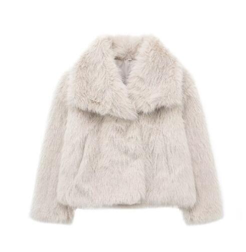Winter Plush Coat Fashion Warm Thicken Fluffy Lapel Jacket Outwear Long Sleeve