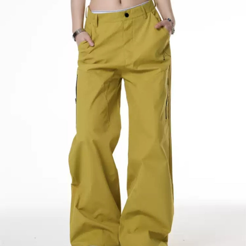 Retro Spicy Girl Style Ginger Yellow Soft Shell Wide Leg Tactical Pants