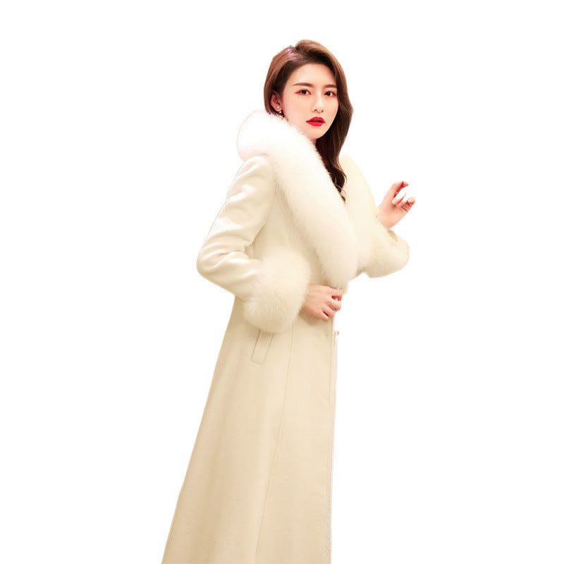 Elegant White Long Woolen Coat