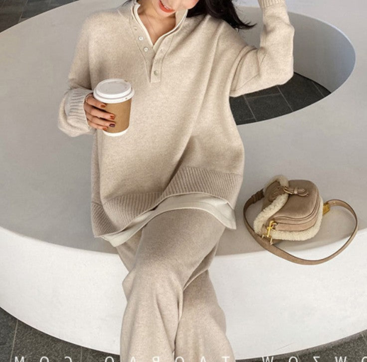 Knitwear Sweater Wide Leg Pants Two-piece Set