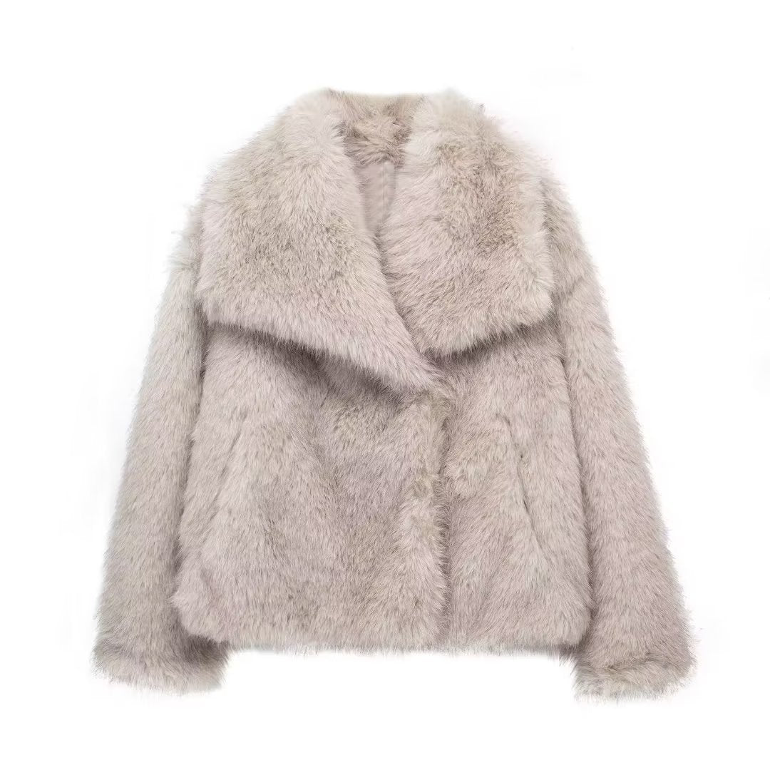Winter Plush Coat Fashion Warm Thicken Fluffy Lapel Jacket Outwear Long Sleeve