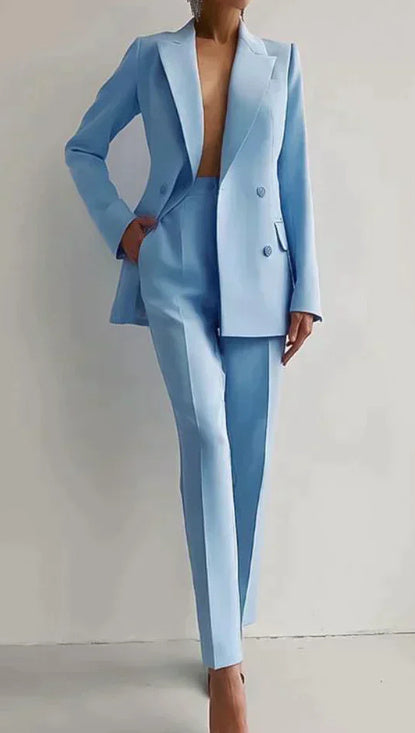 Power Bloom summer Suits Fashion Long Sleeve Single-breasted Jacket Top And Slim Fit Trousers Business Suits