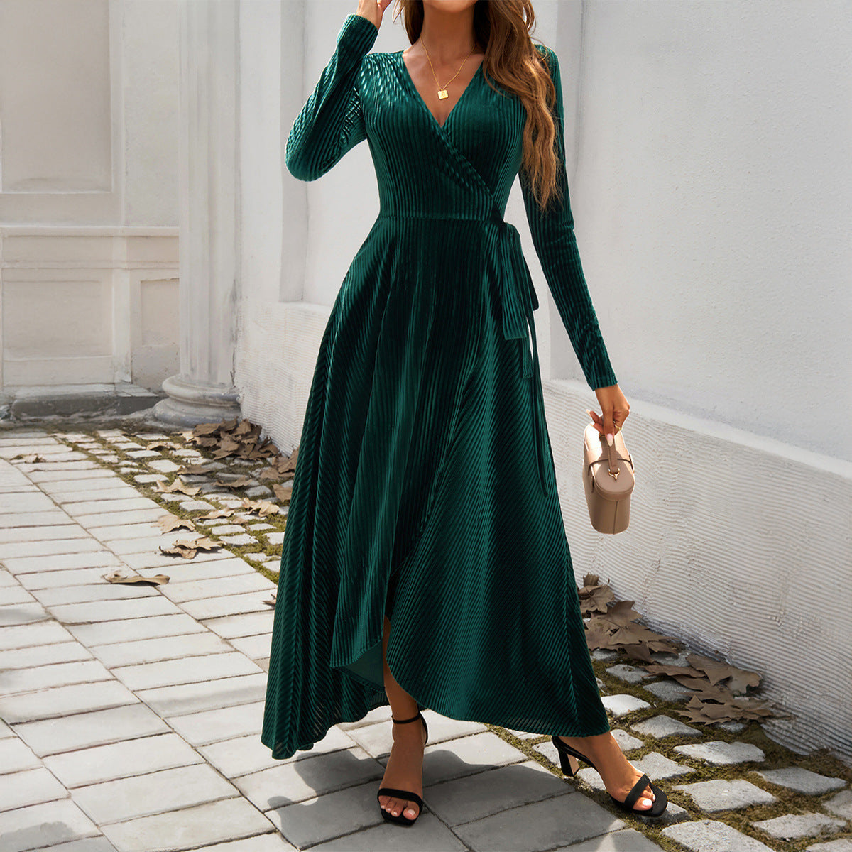 Velvet Allure wrap dress Autumn And Winter Elegant High Waist Slit Dress