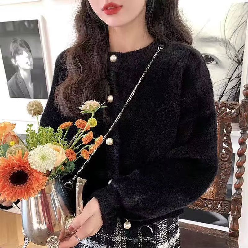 Cardigan Women Solid Knitted Retro Popular Korean Style Jumper Sweaters Newest Daily All-Match Loose O-Neck Vintage Soft Autumn