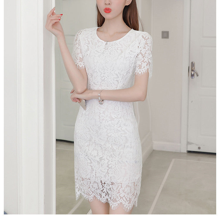 Women's Hollow Lace Mid-length Slim Temperament Dress