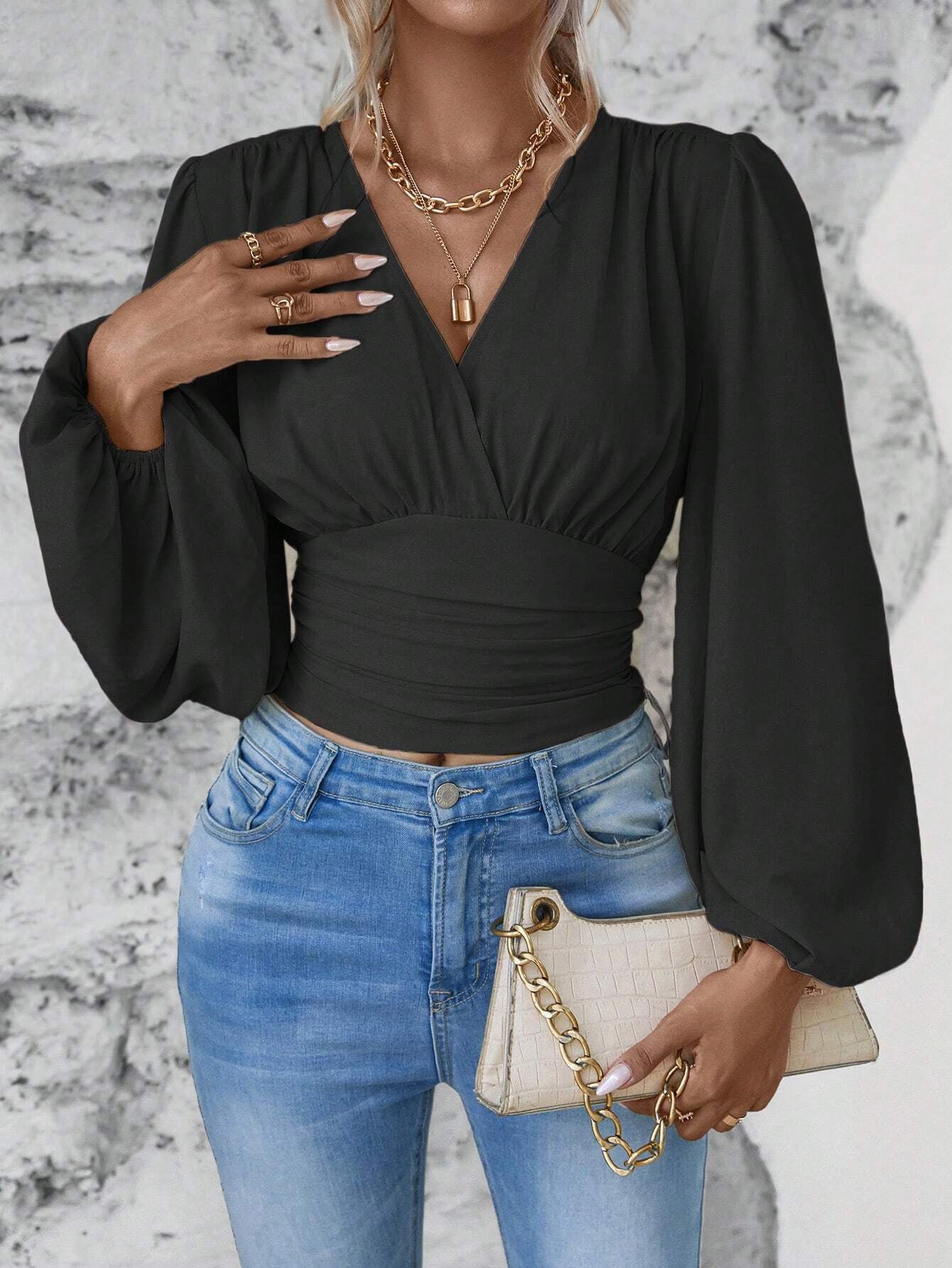 V-neck Sleeve ROYAL LUXE Top