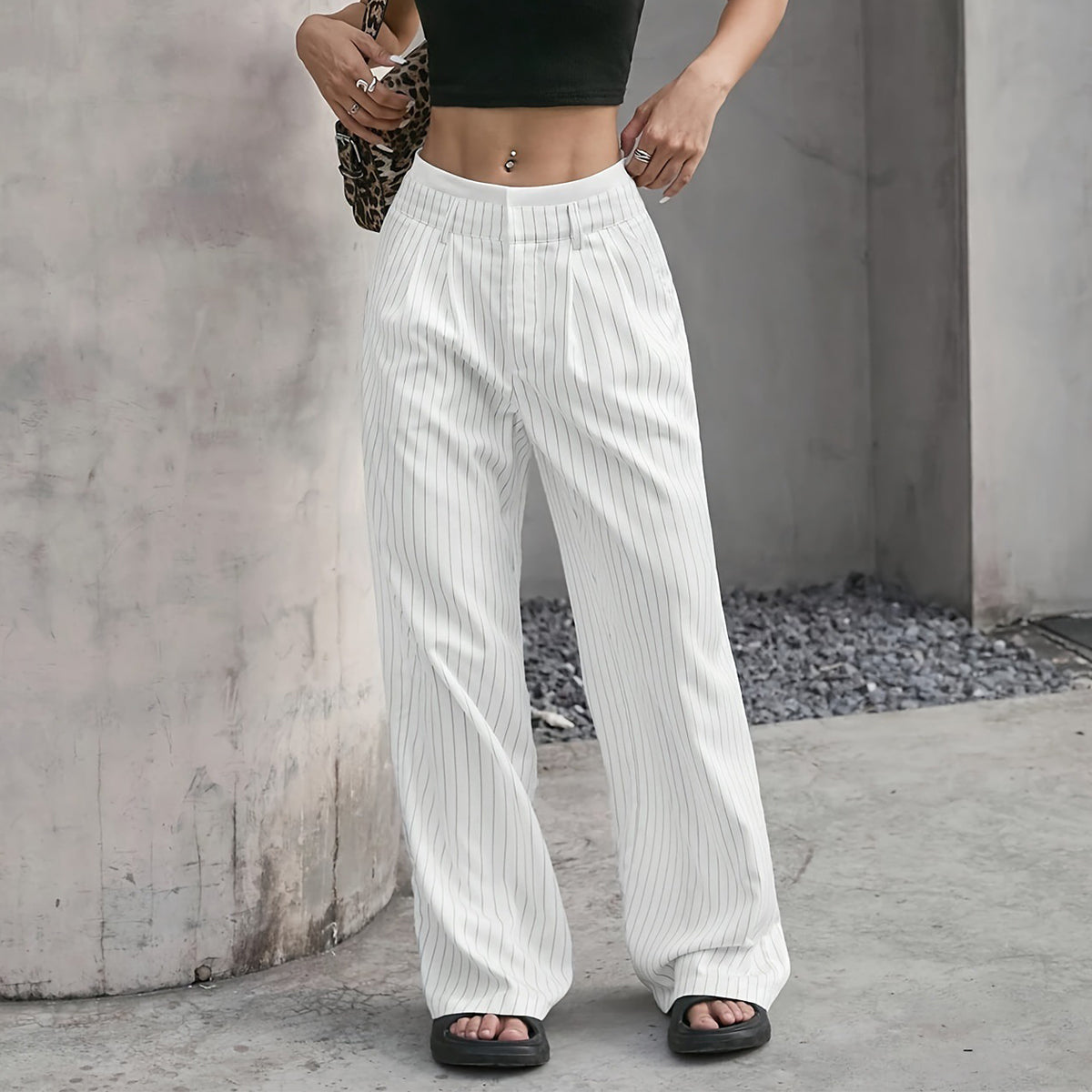 Printed Trousers High Waist Straight Leg Pants