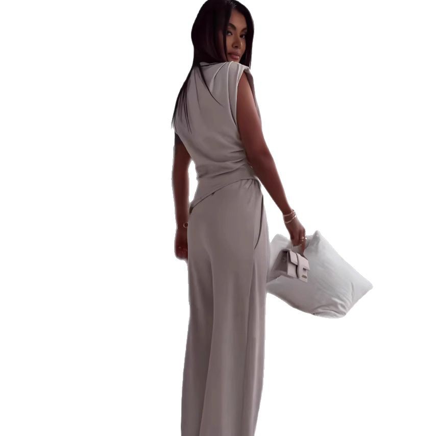 Sleeveless Suit Irregular Split Top And Straight Pants Set