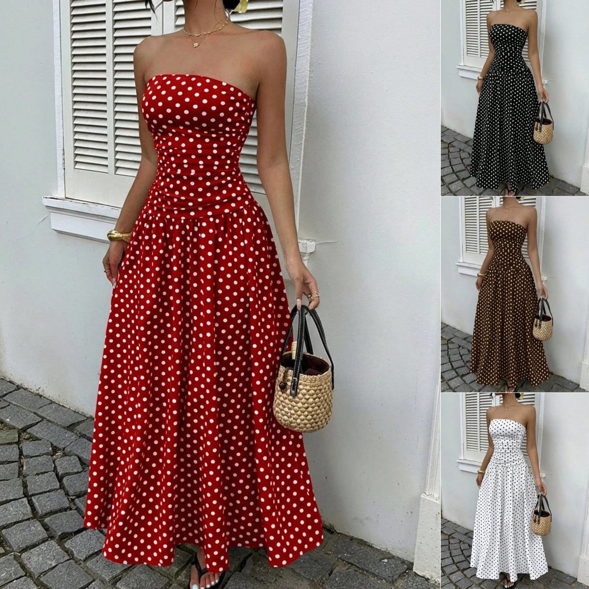 Elegant Polka-dot Off-shoulder Dresses