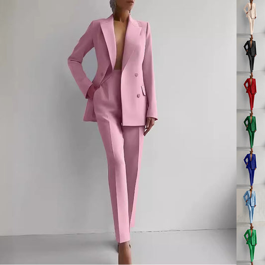 Power Bloom summer Suits Fashion Long Sleeve Single-breasted Jacket Top And Slim Fit Trousers Business Suits