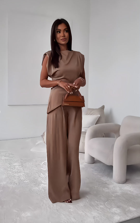 Sleeveless Suit Irregular Split Top And Straight Pants Set