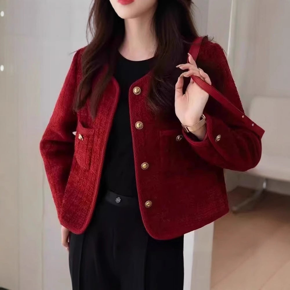 Wine Red Coat French Style
