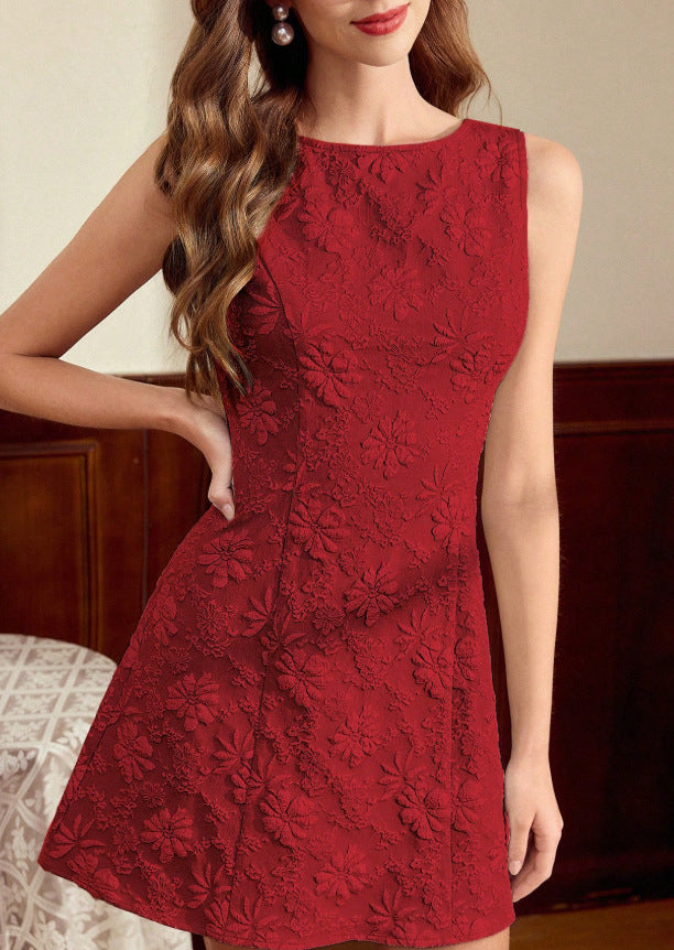 Floral Jacquard Dress French Minimalist Style Summer Dress