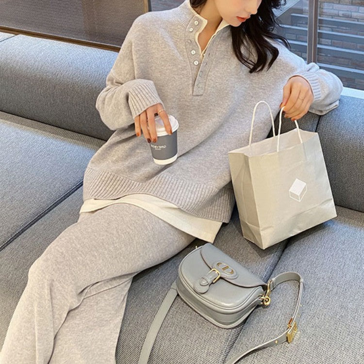 Knitwear Sweater Wide Leg Pants Two-piece Set