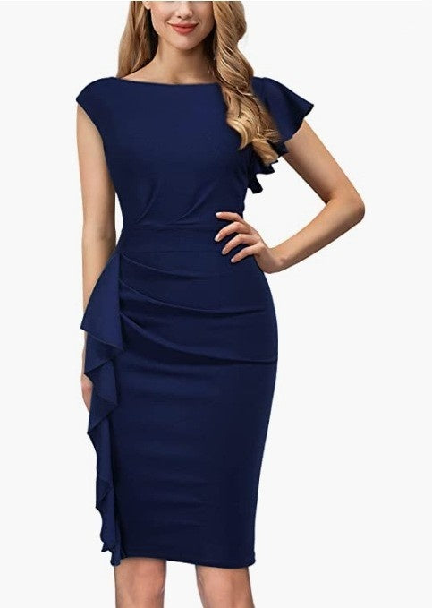 European And American Temperament Lotus Leaf Bell Sleeve Sheath Dress