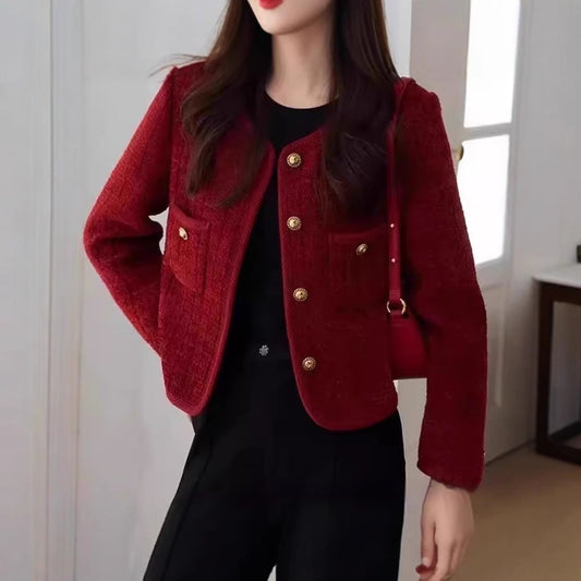 Wine Red Coat French Style
