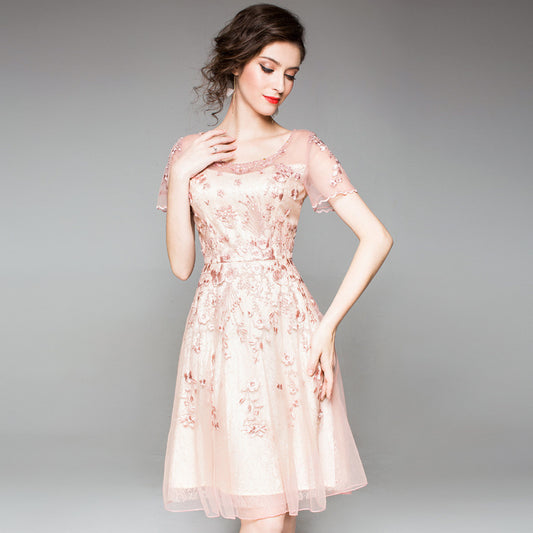 Cheerful pink, Mesh, evening dress.