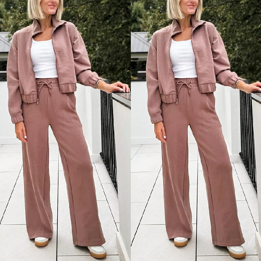 Casual Solid Color Coat Trousers Suit