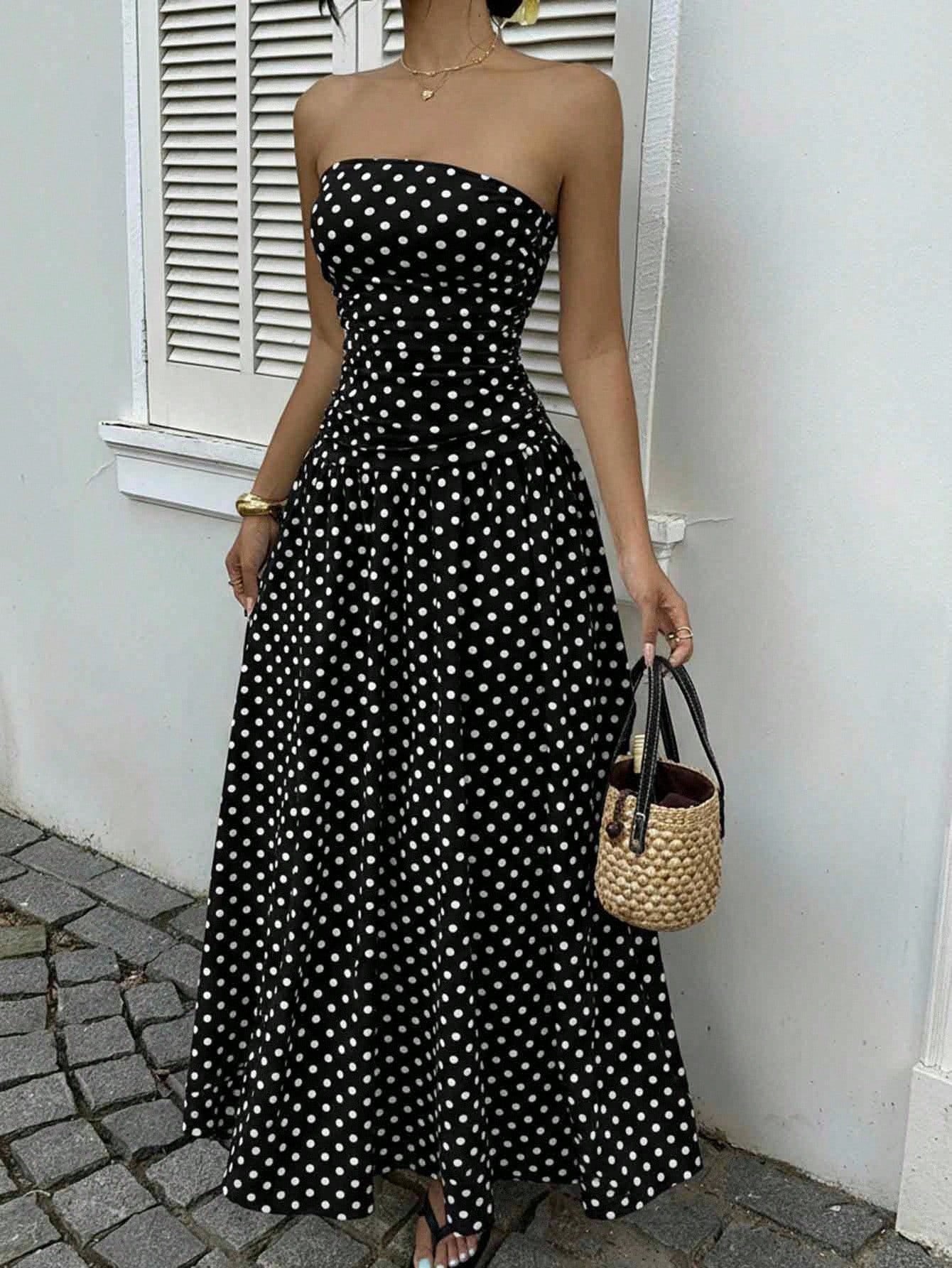 Elegant Polka-dot Off-shoulder Dresses