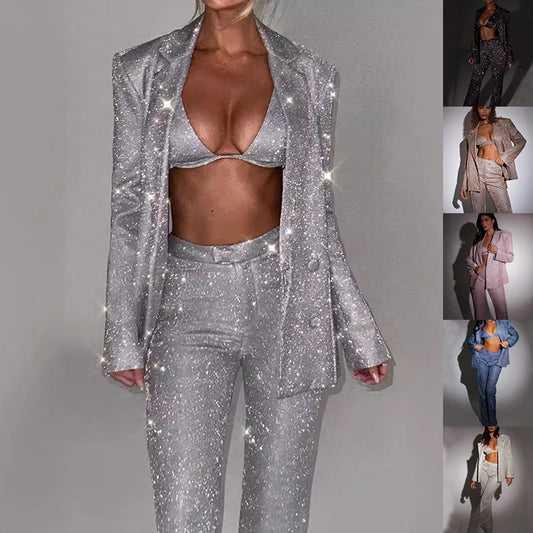3pcs Shiny Suit With Bra