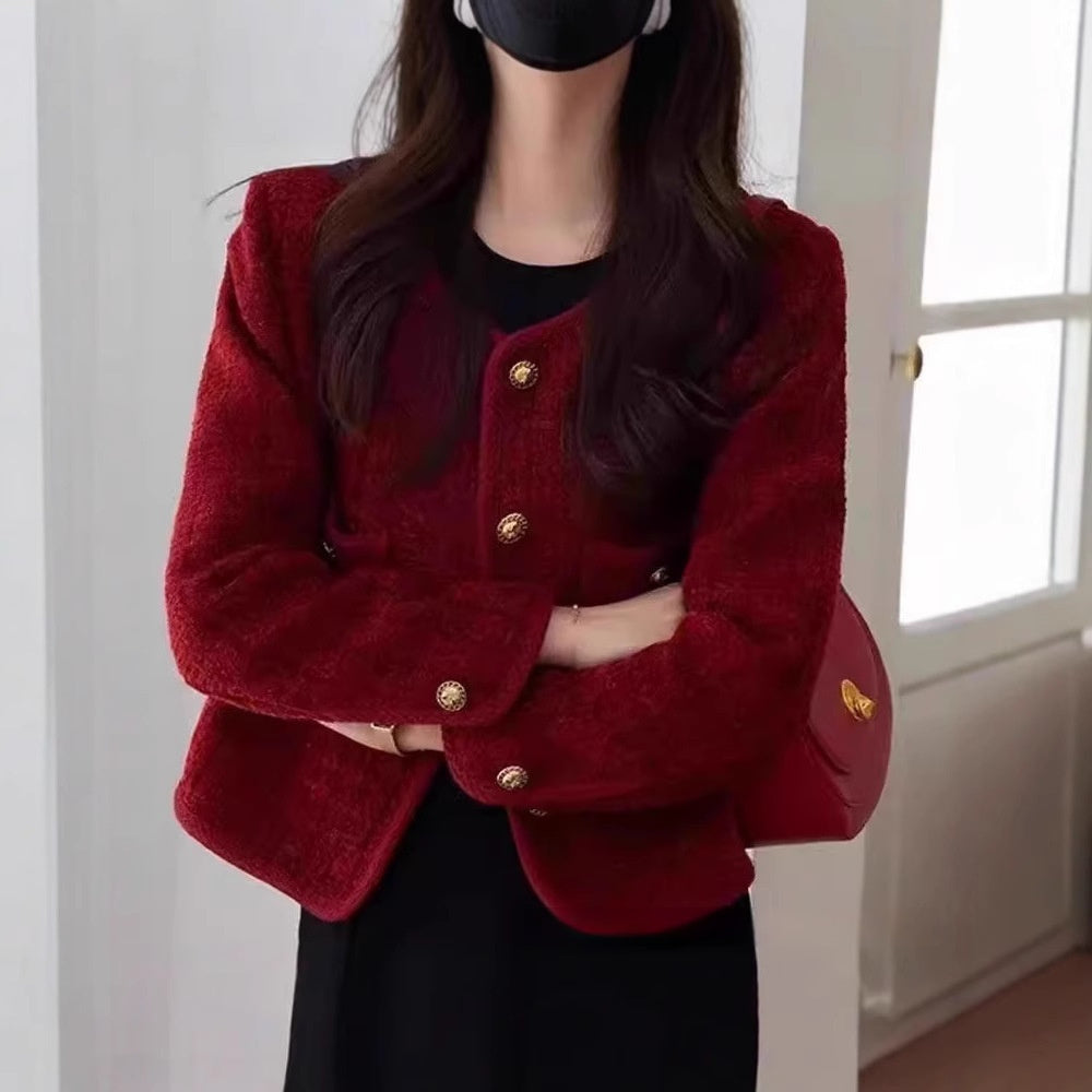 Wine Red Coat French Style