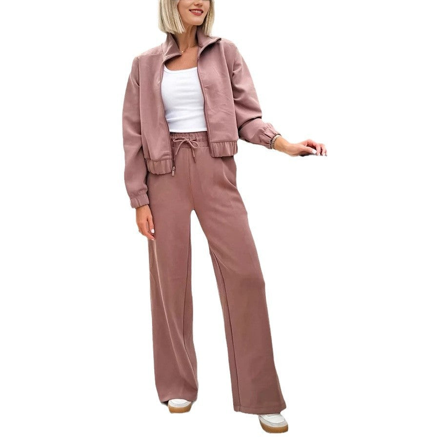 Casual Solid Color Coat Trousers Suit