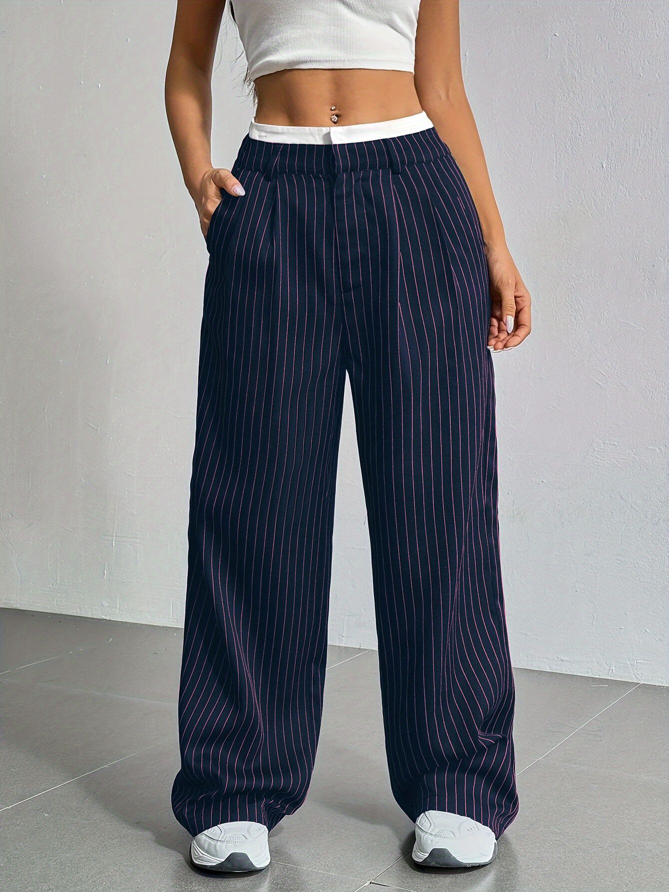 Printed Trousers High Waist Straight Leg Pants