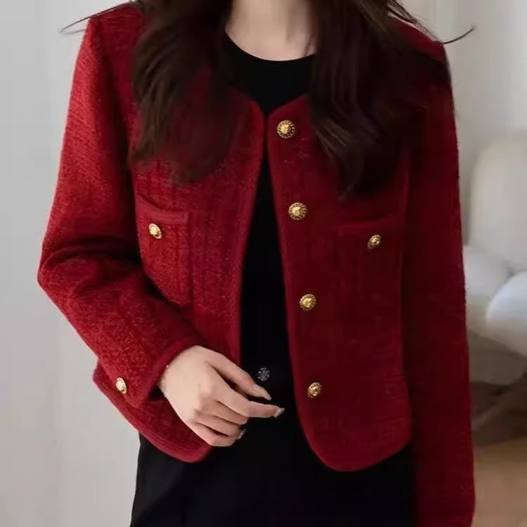 Wine Red Coat French Style