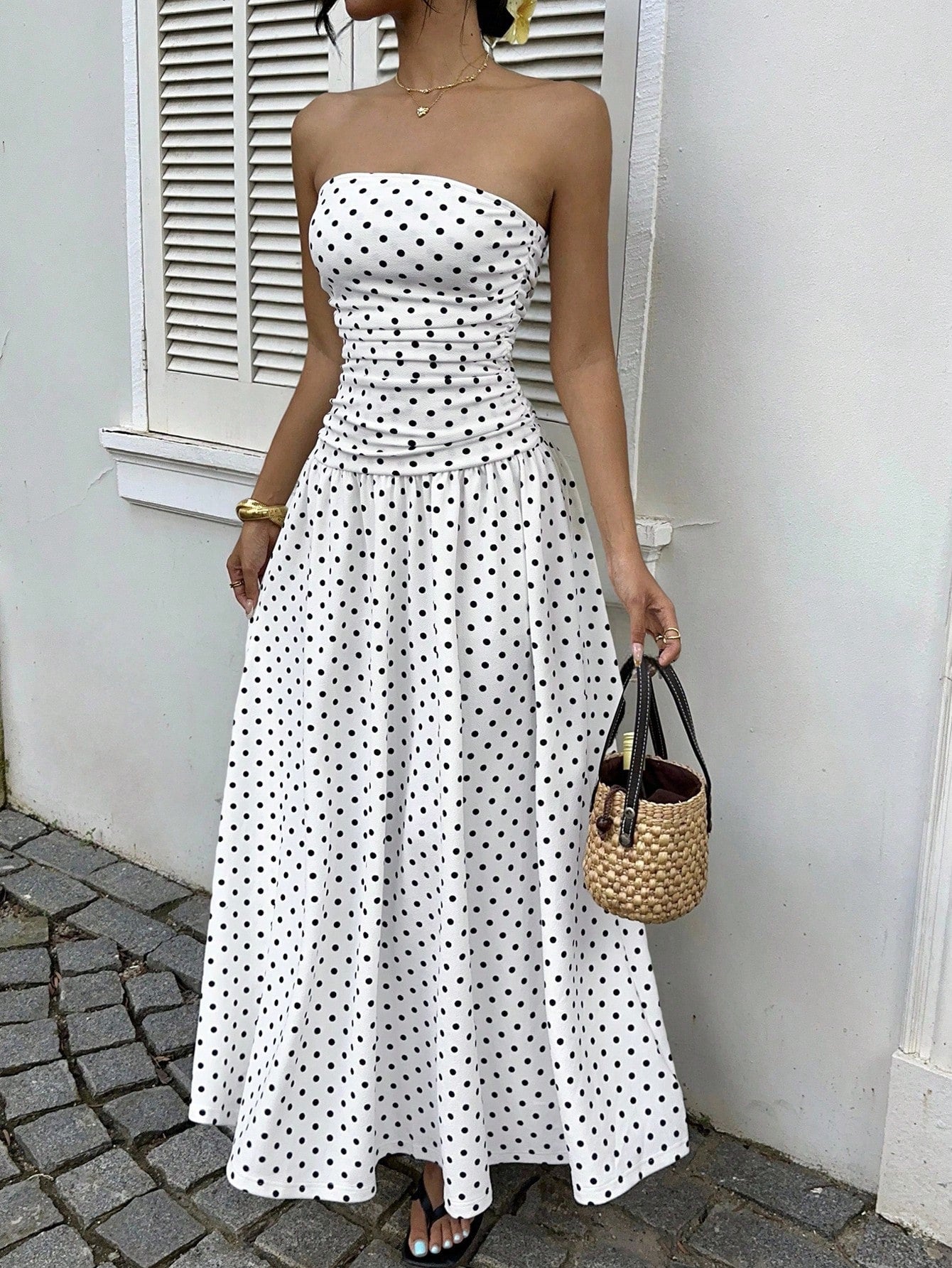 Elegant Polka-dot Off-shoulder Dresses