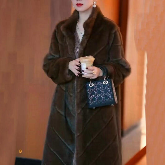 2025 Fur Coat Women's Winter Large V High-end Elegant Mid-length Warm Show