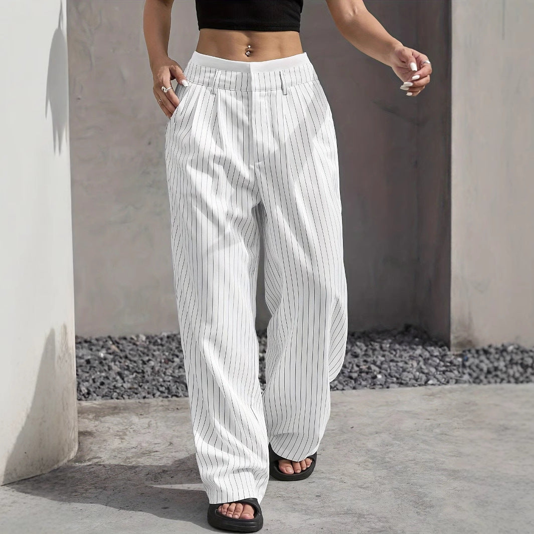 Printed Trousers High Waist Straight Leg Pants