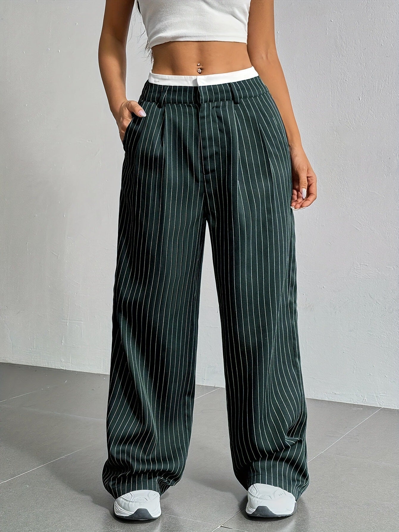 Printed Trousers High Waist Straight Leg Pants