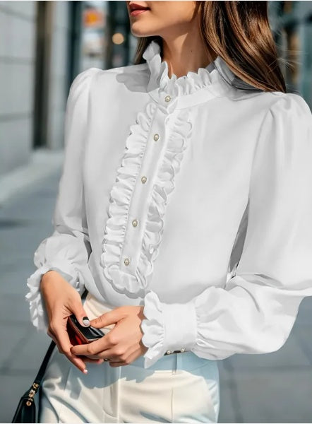 Royal Ruffle Blouse With Lotus Leaf Hem