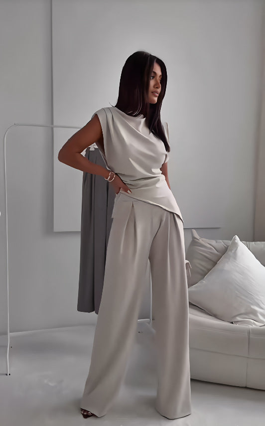 Sleeveless Suit Irregular Split Top And Straight Pants Set
